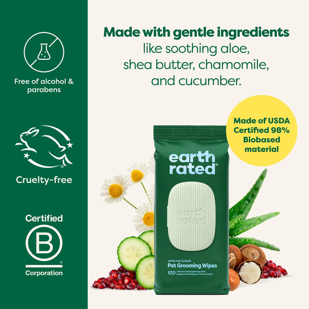 Earth Rated White Tea & Basil scented wipes for a fresh post-clean scent.