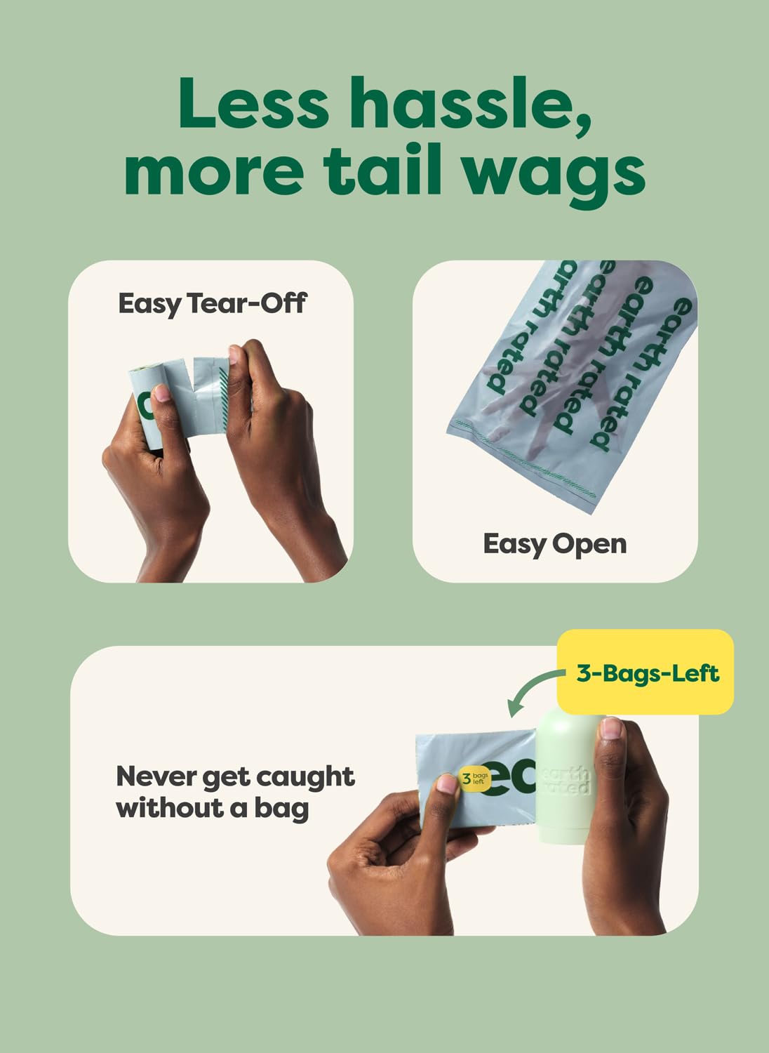 Earth Rated 13x9 bag size highlighted for easy cleanup