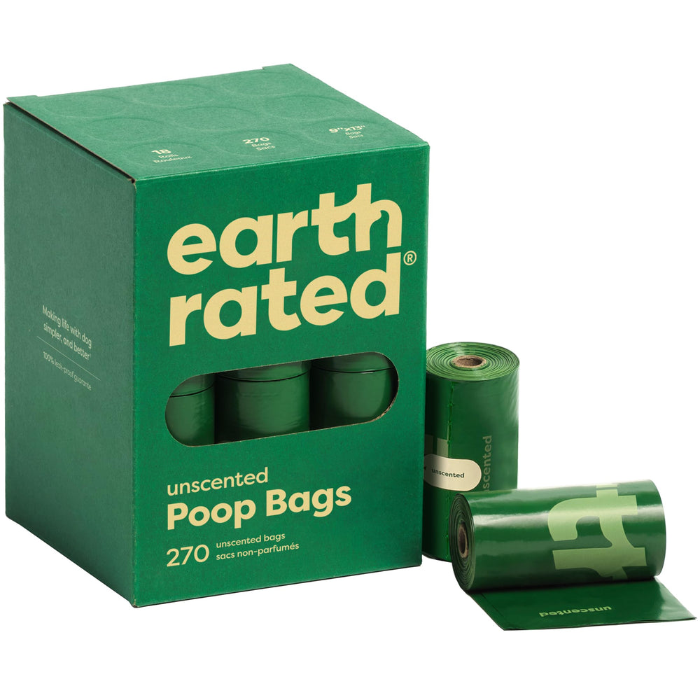 Earth Rated leak-proof poop bags on a roll, unscented and 270-count for dog walks