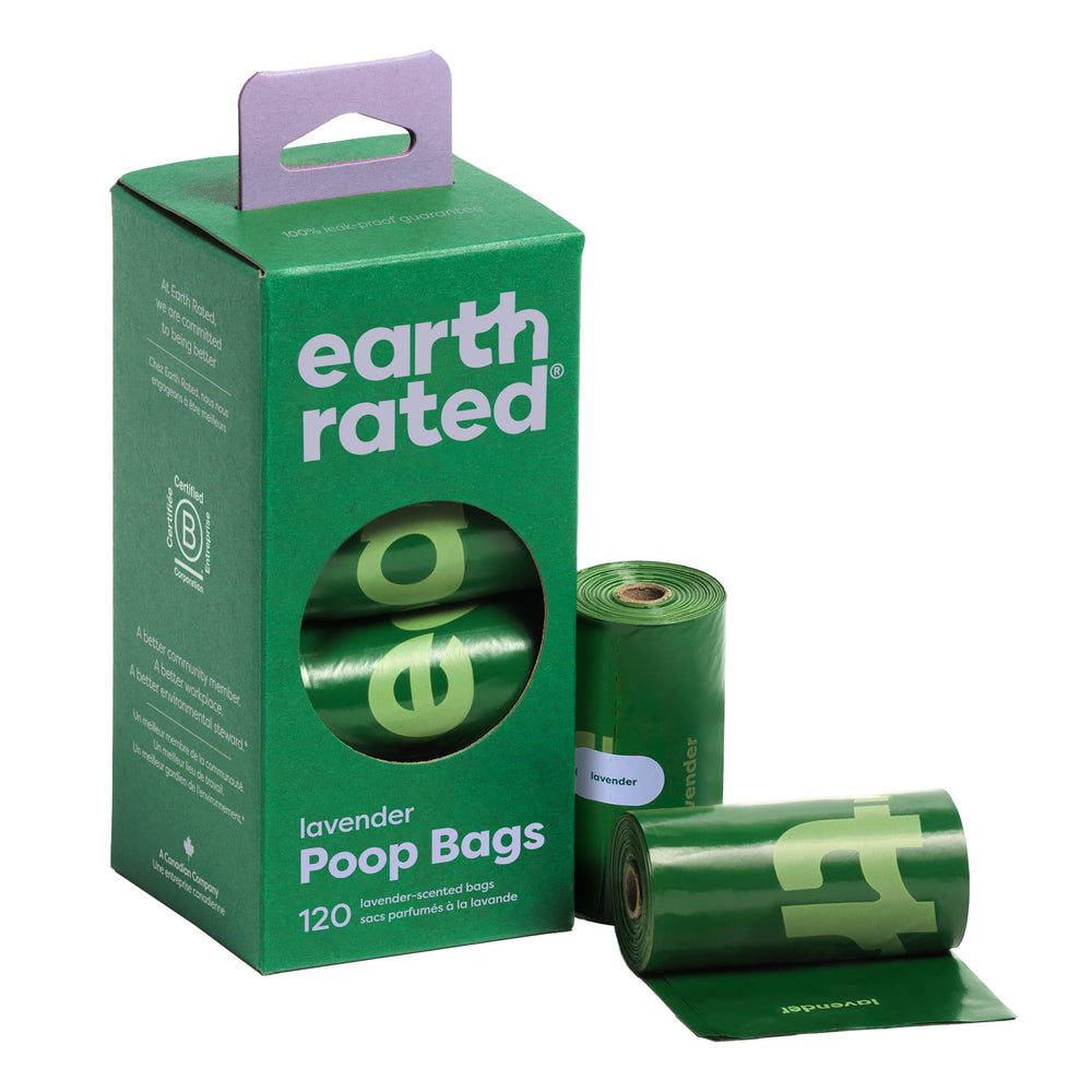 Earth Rated poop bags roll lavender scent for easy on-the-go cleanup during walks