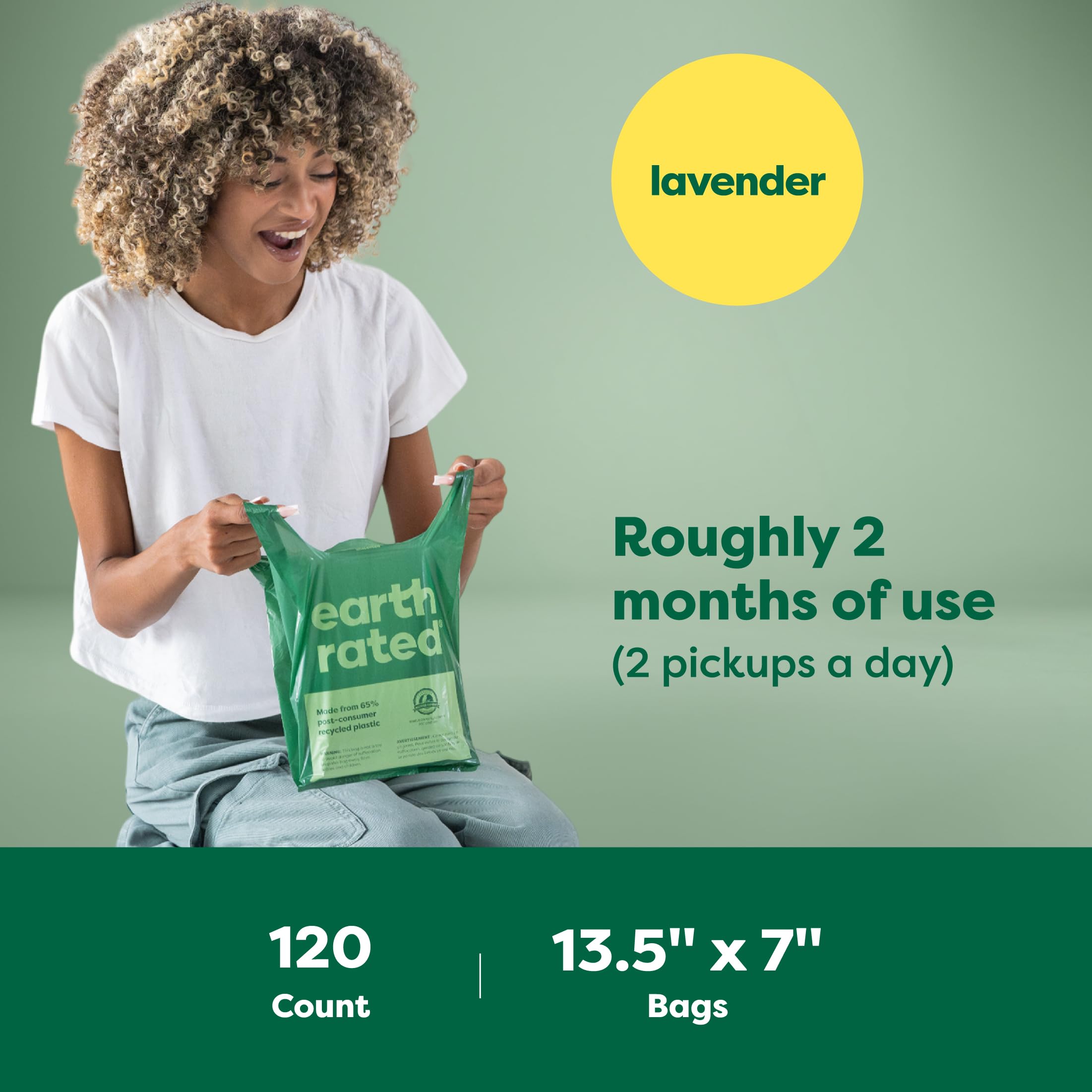Earth Rated post-consumer recycled plastic used in bags supports sustainability.