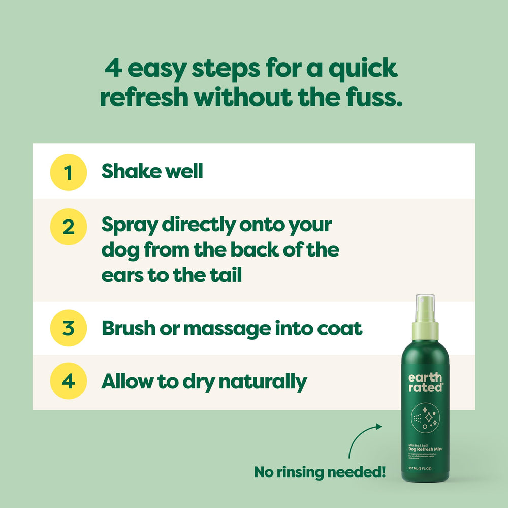 Towel-drying after spray for quick refresh on a dog’s coat.