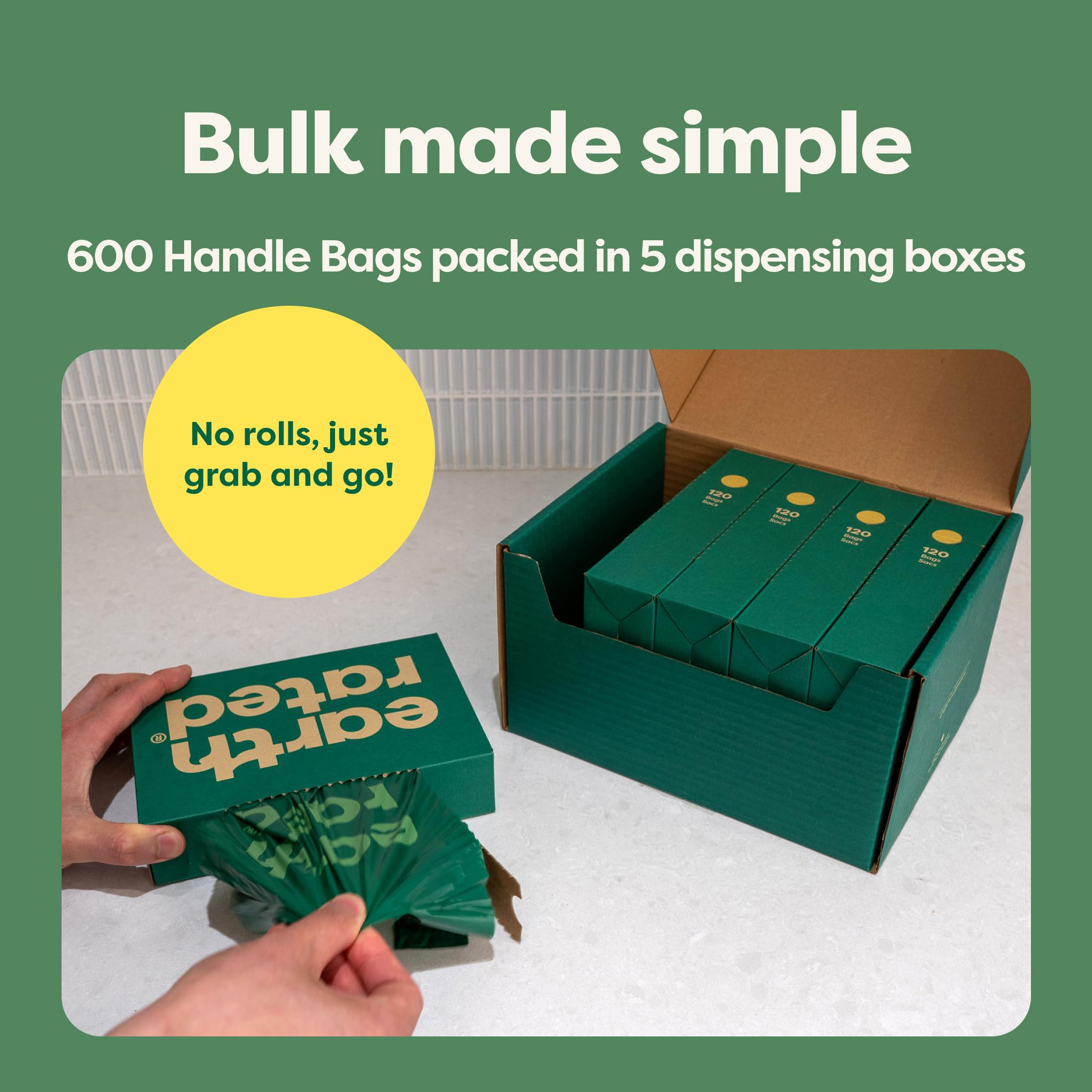 Earth Rated unscented bags on display for nose-friendly waste handling.