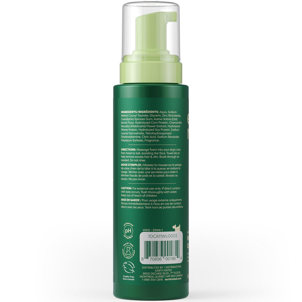 Earth Rated 7 oz packaging shows convenient no-rinse dog wash on the go.