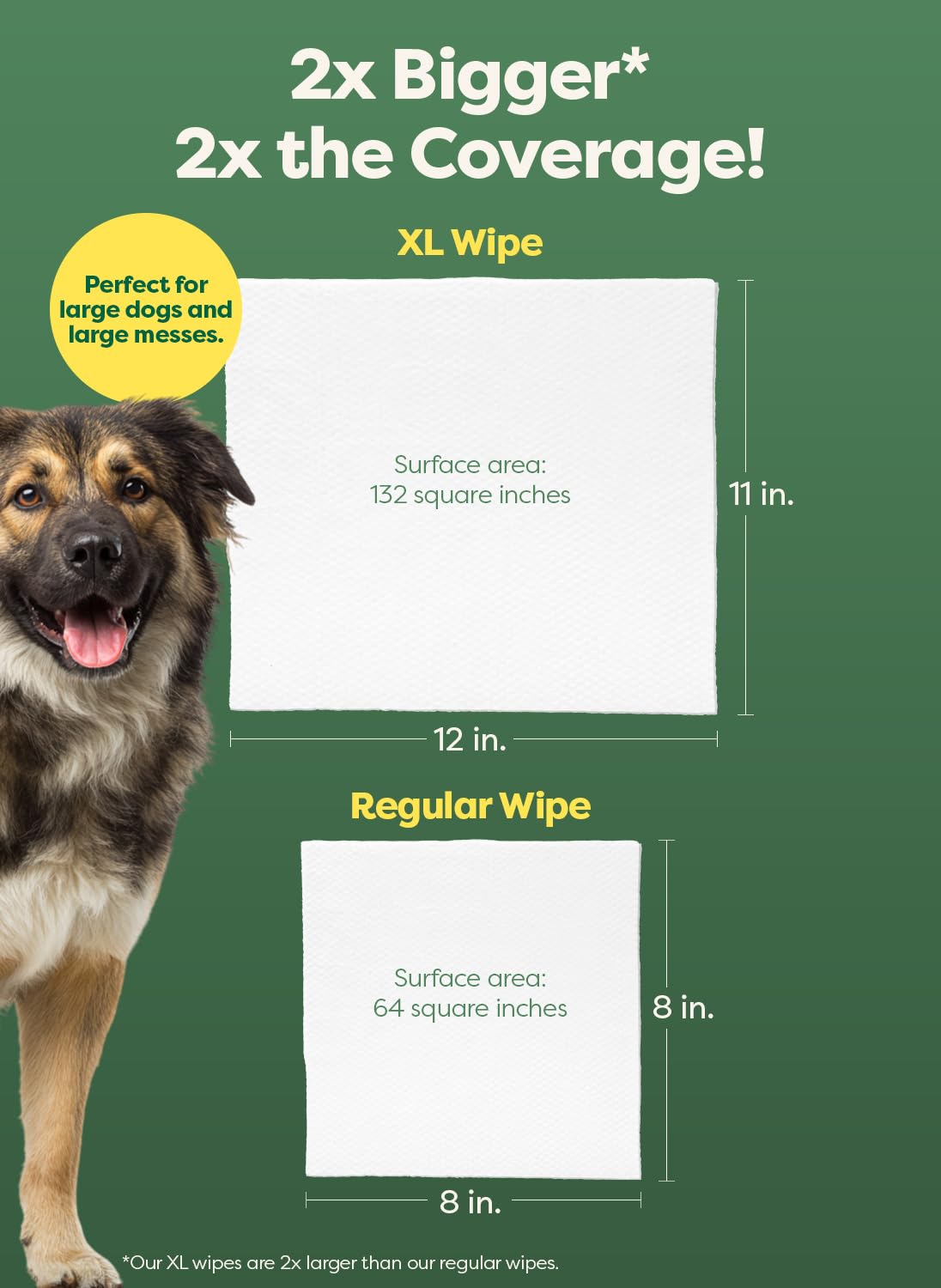 Earth Rated XL Pet Wipes butt clean — thorough wipe-down for hygiene between baths.