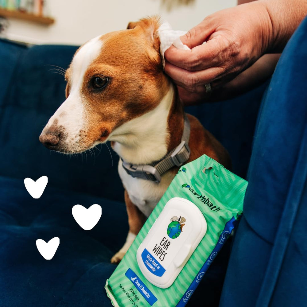 Earthbath Dog Ear Wipes chamomile-scented formula supports soothing, deodorizing ear care.