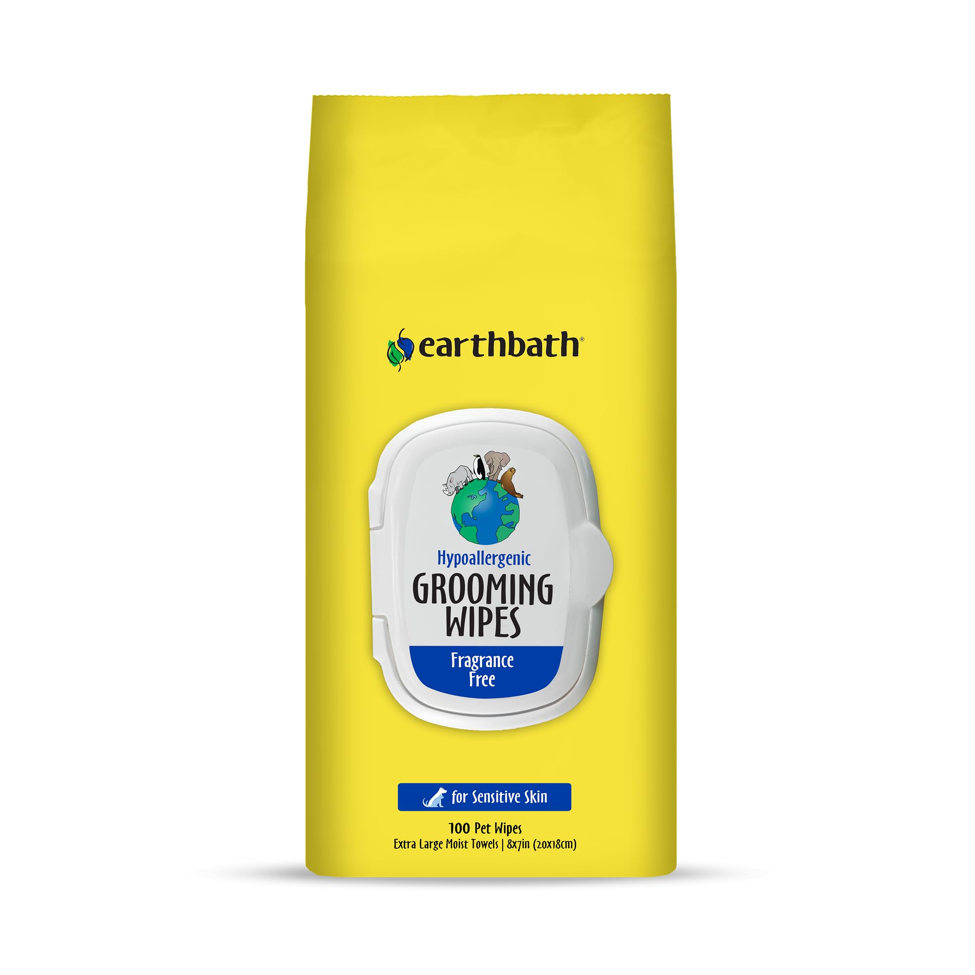 earthbath Dog Grooming Wipes fragrance-free packaging for easy, gentle cleaning of paws and coat.
