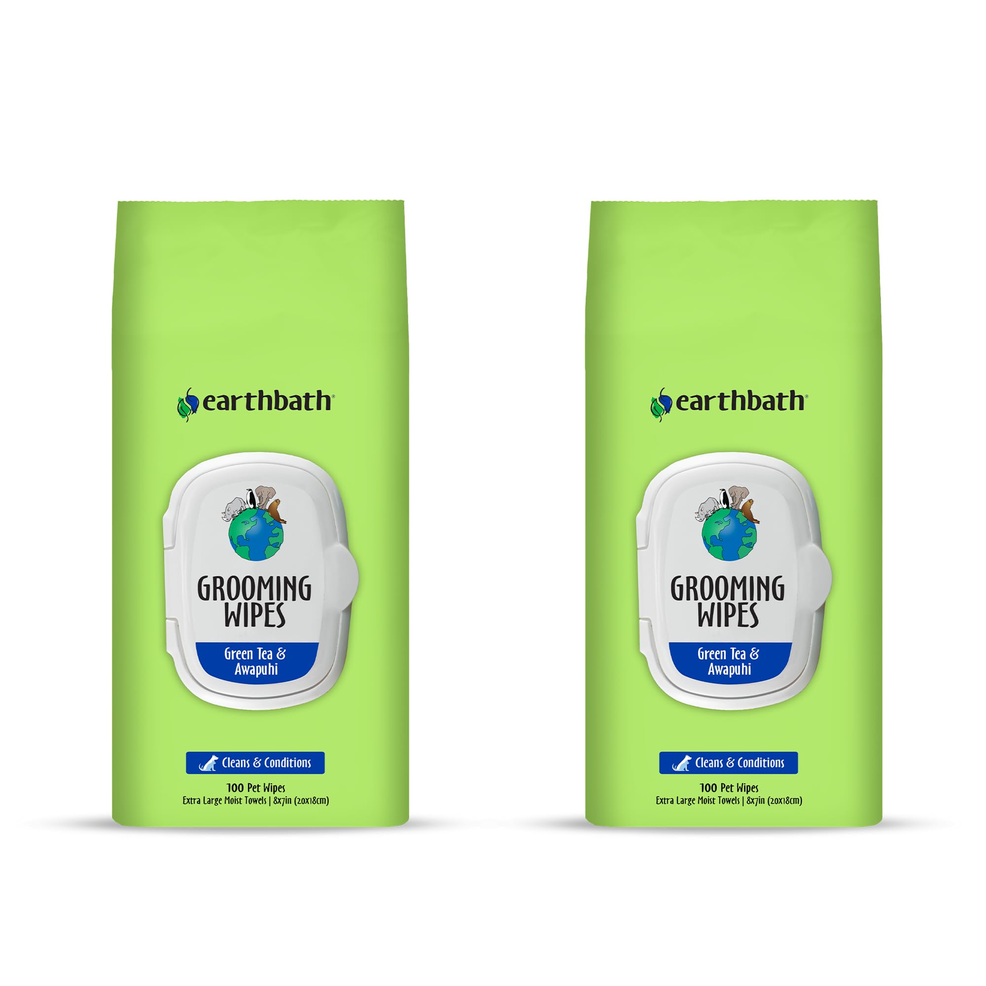 Earthbath Green Tea and Awapuhi wipes pack closeup for convenient at-home grooming.