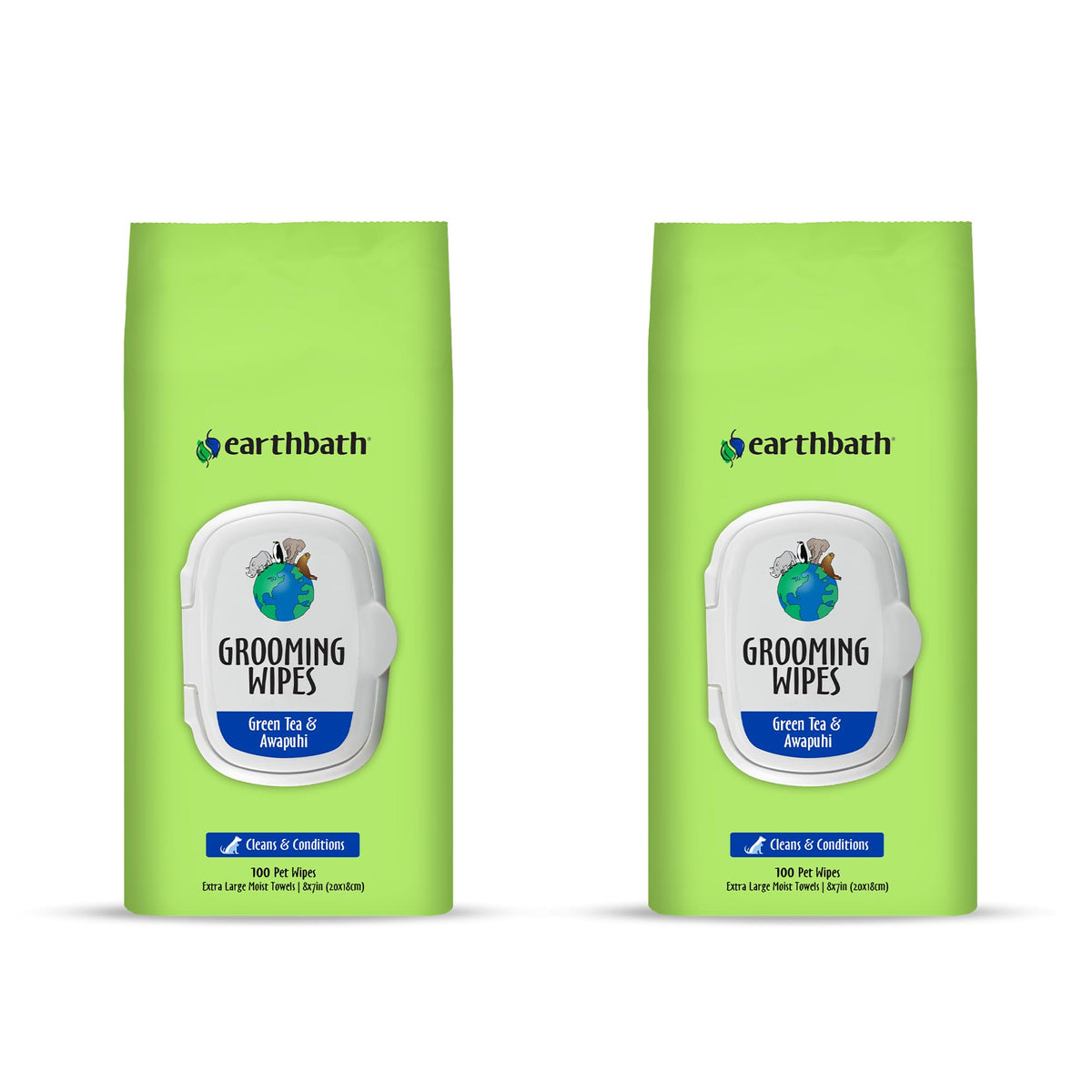 Earthbath Green Tea and Awapuhi wipes pack closeup for convenient at-home grooming.