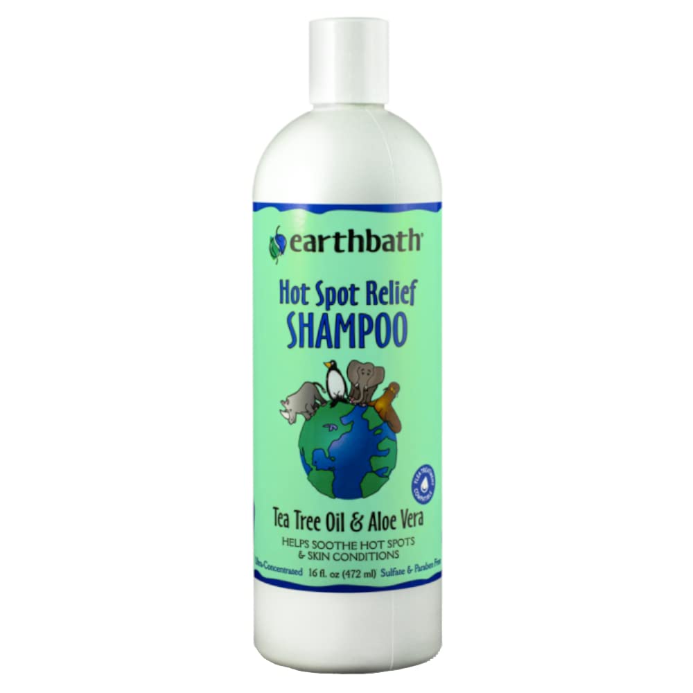 Earthbath Hot Spot Relief bottle with tea tree oil for soothing itchy skin.
