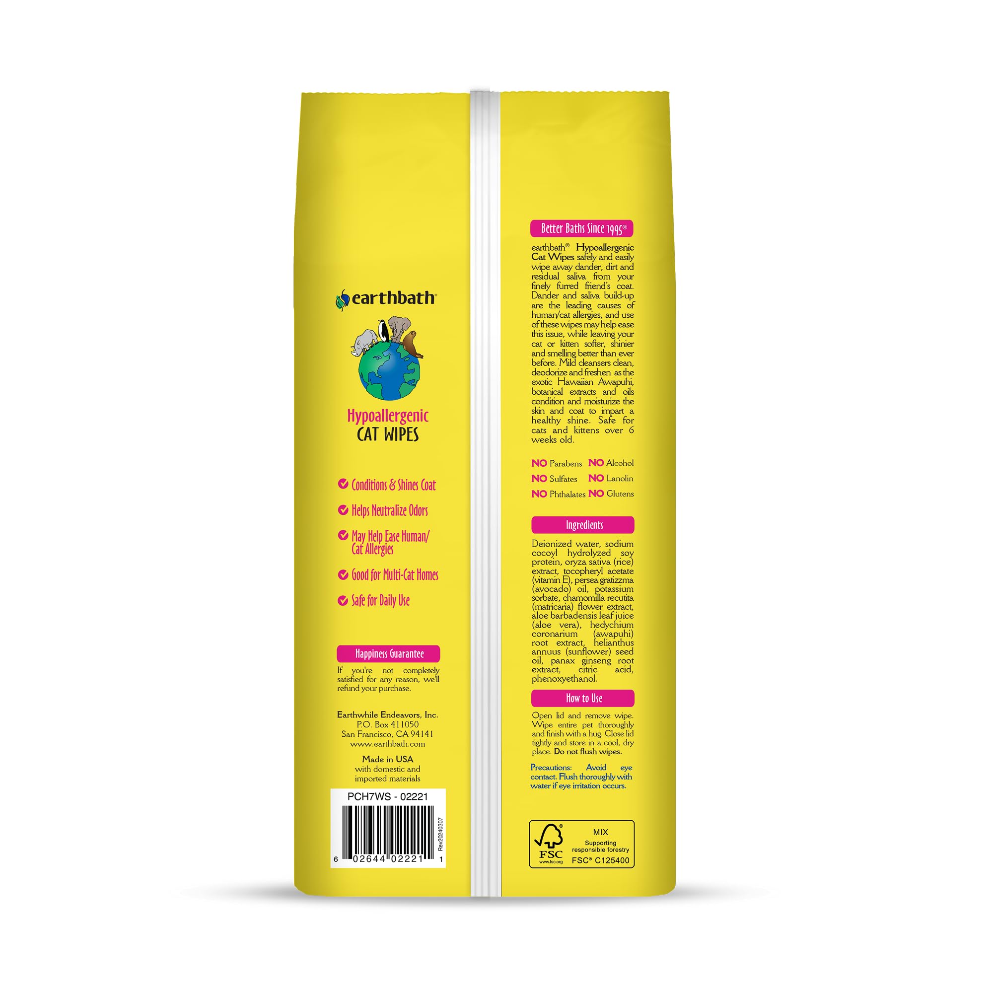 earthbath hypo-allergenic grooming-wipes dispenser closeup, easy wipe access for sensitive-skin pets.