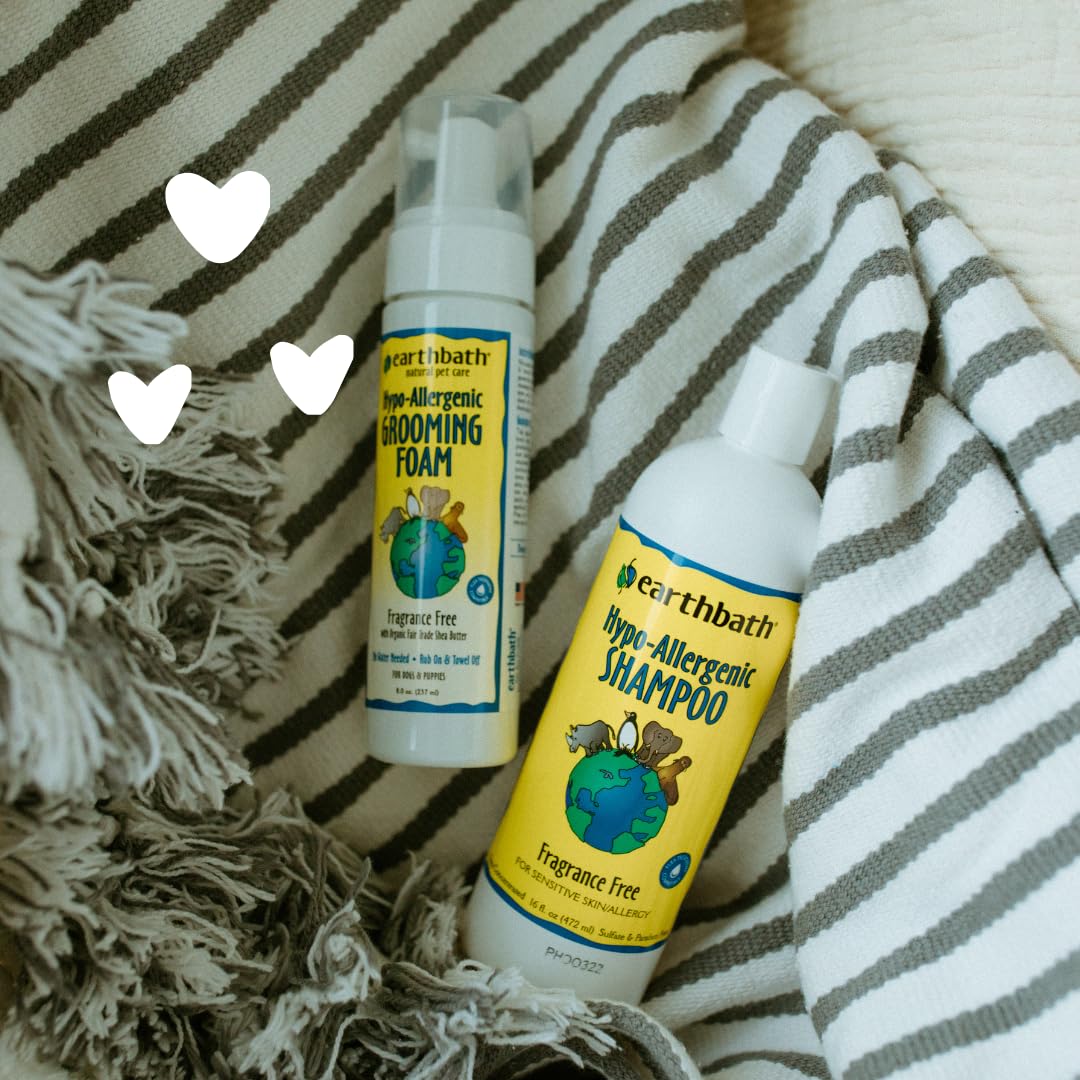 Earthbath Made in USA label on fragrance-free dog shampoo bottle