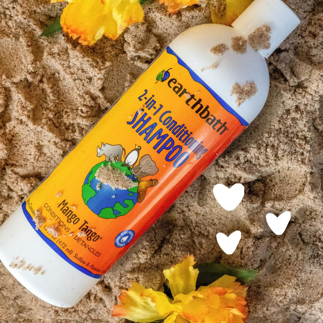 Earthbath Mango Tango natural ingredients badge highlights plant-derived cleansers and aloe