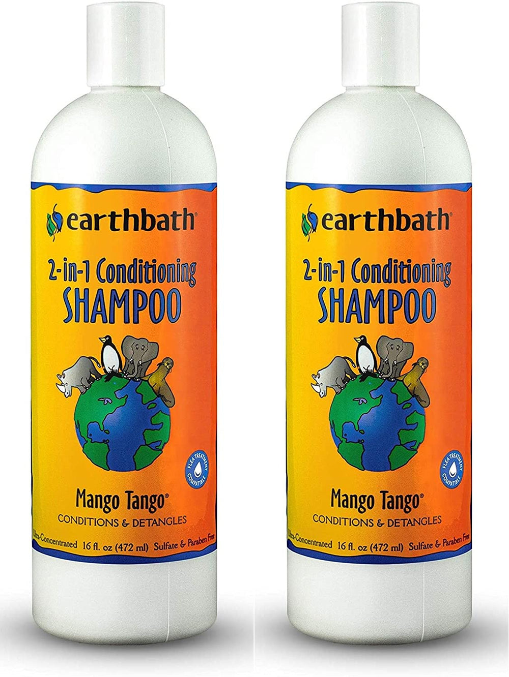 Earthbath Mango Tango shampoo bottle demonstrates a mango scented, gentle clean for dogs