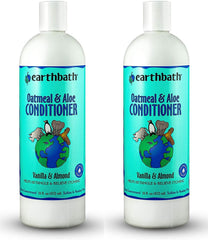 Earthbath oatmeal aloe conditioner bottle shows gentle detangling for dogs