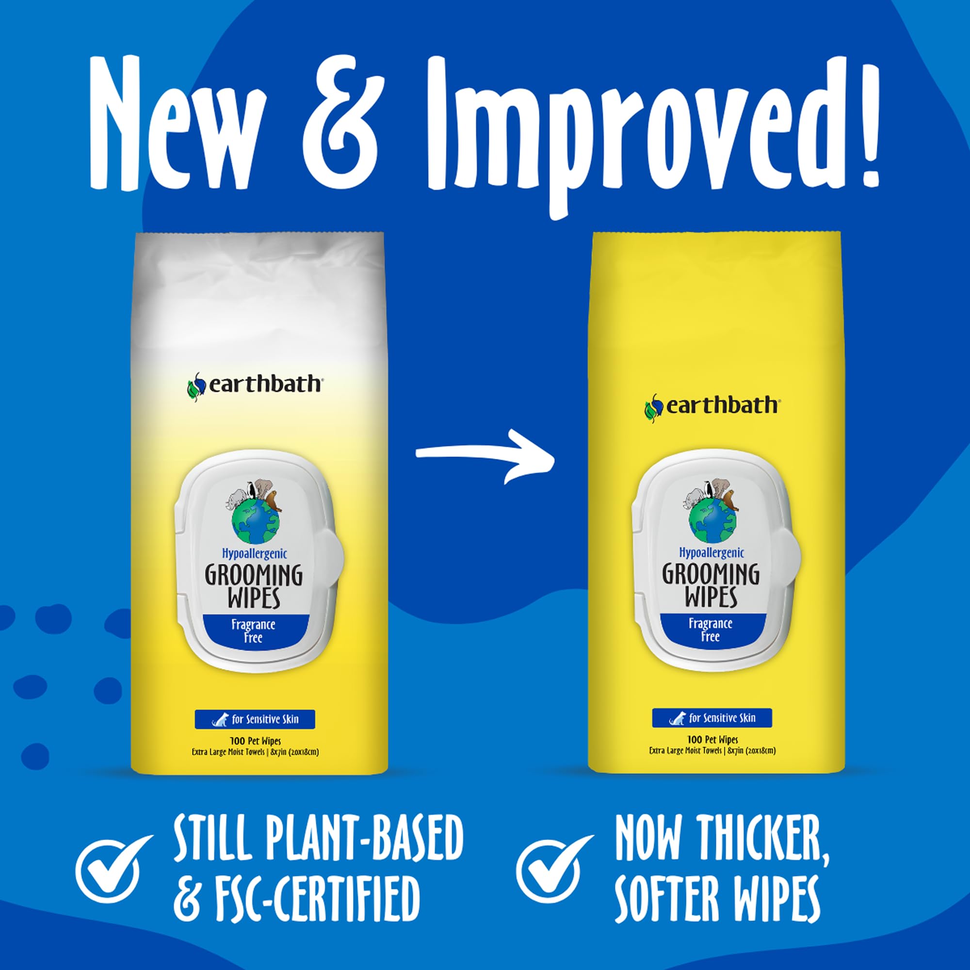 earthbath sensitive-skin wipes on paw-and-coat area suggesting irritation-free grooming routine
