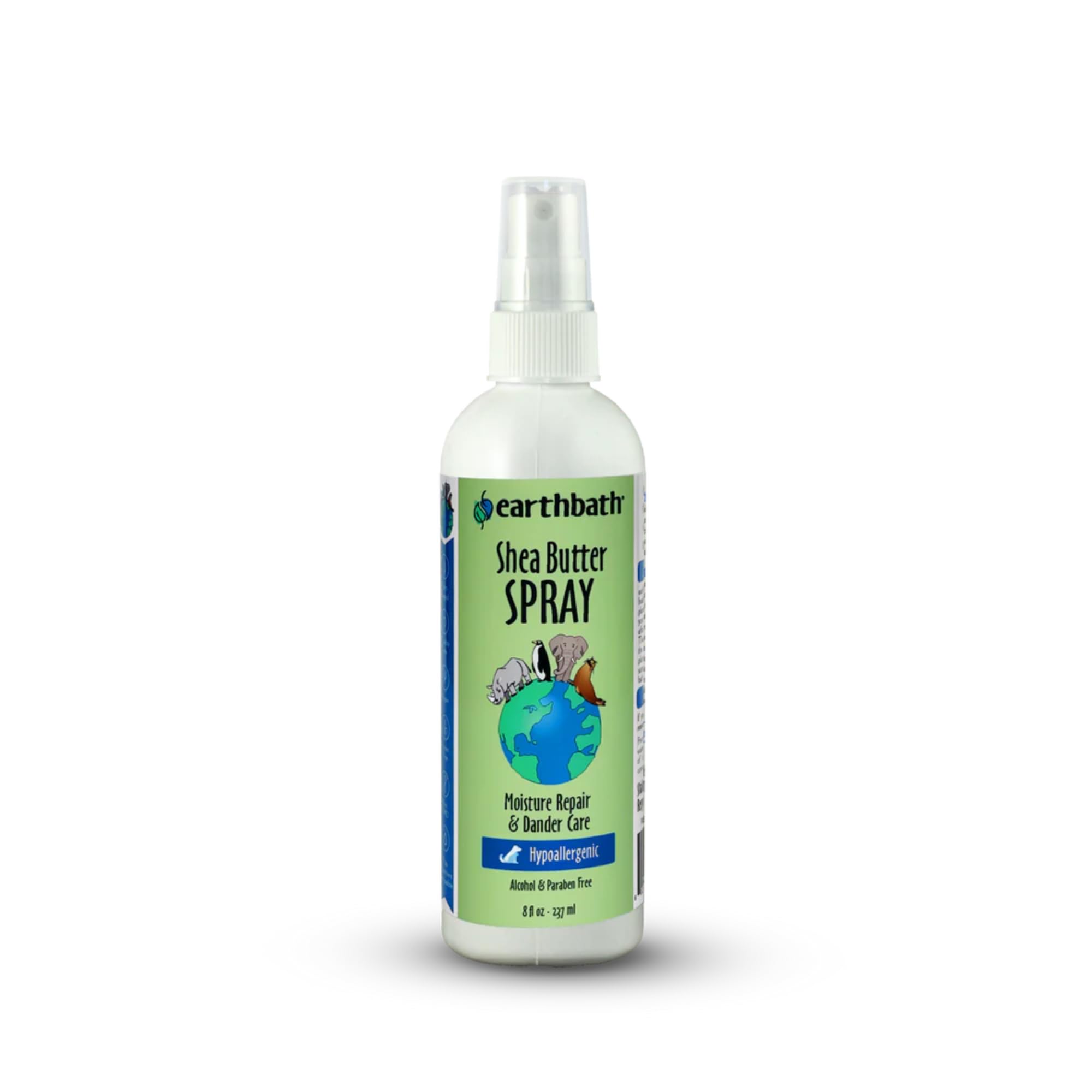 Earthbath Shea Butter Spray bottle shows gentle moisture.