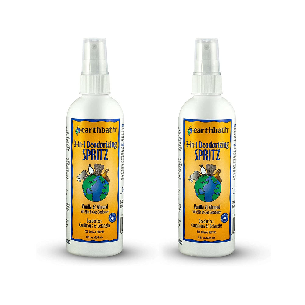 earthbath Vanilla & Almond 3-in-1 Spritz bottle front for refreshing dog odor