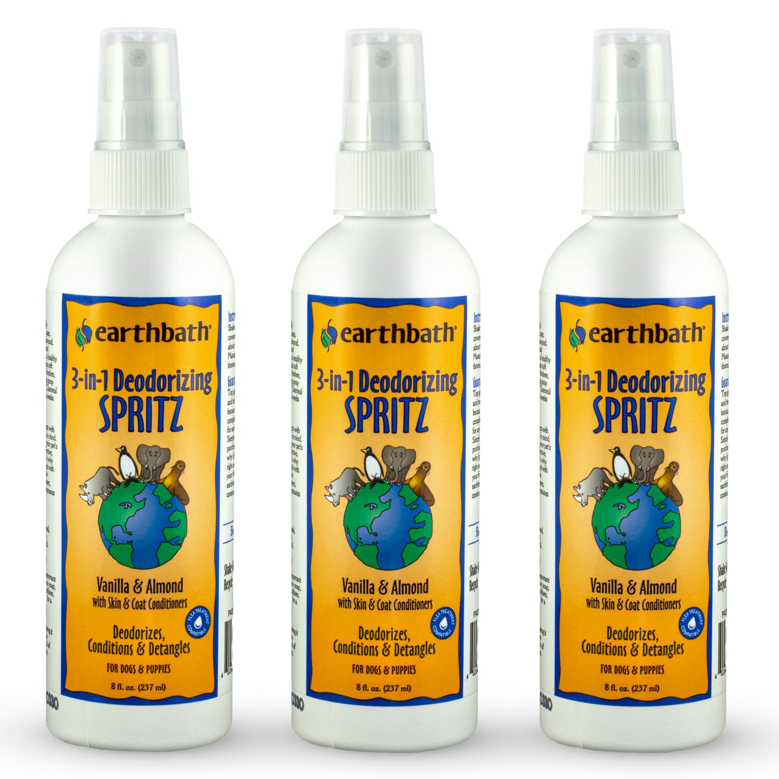 earthbath Vanilla & Almond deodorizing spray bottle supports fresh-smelling dogs