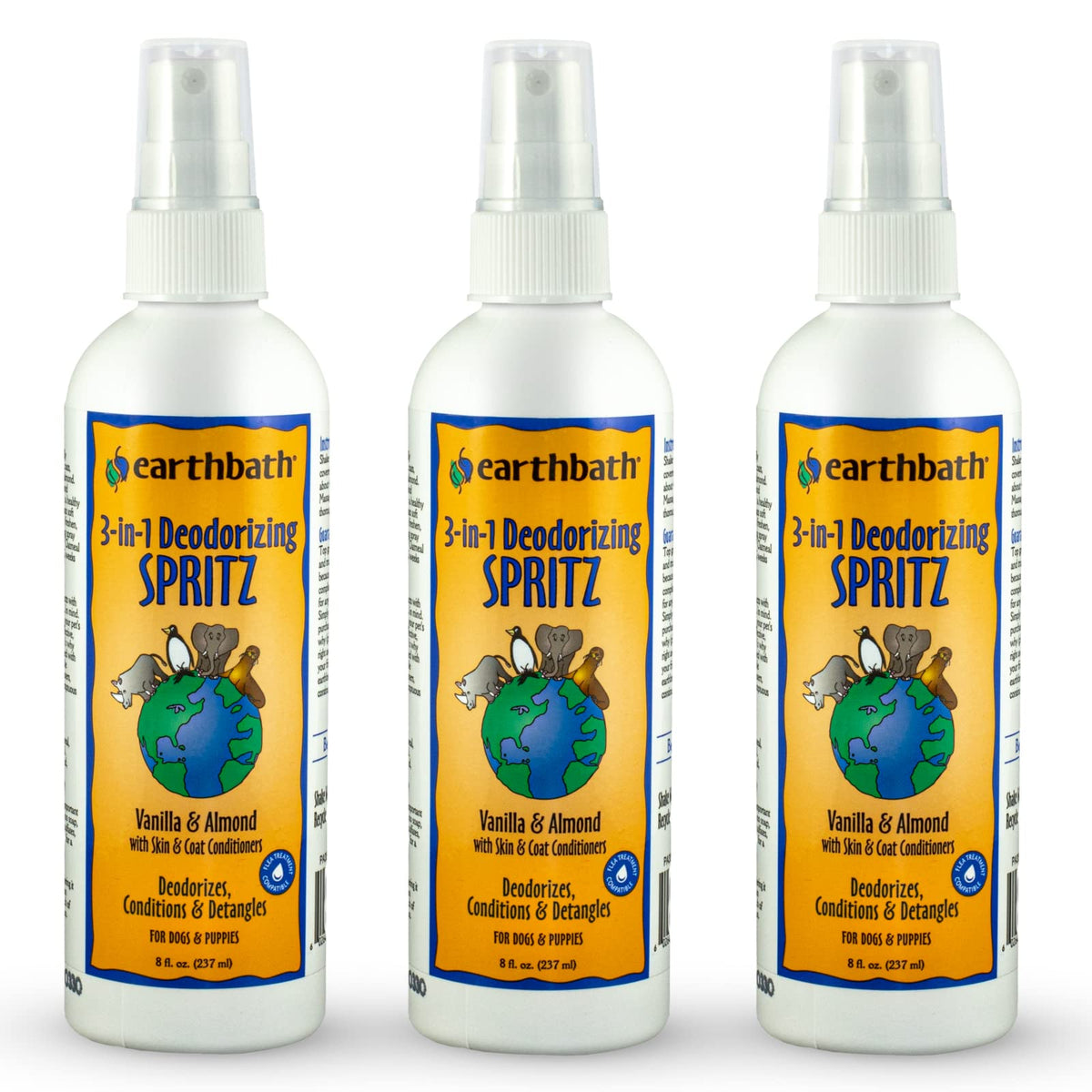 earthbath Vanilla & Almond deodorizing spray bottle supports fresh-smelling dogs