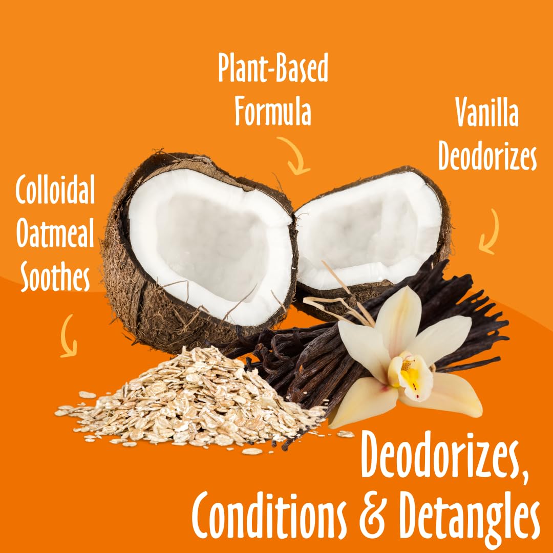 earthbath Vanilla Almond spray application on a dog's coat for deodorizing