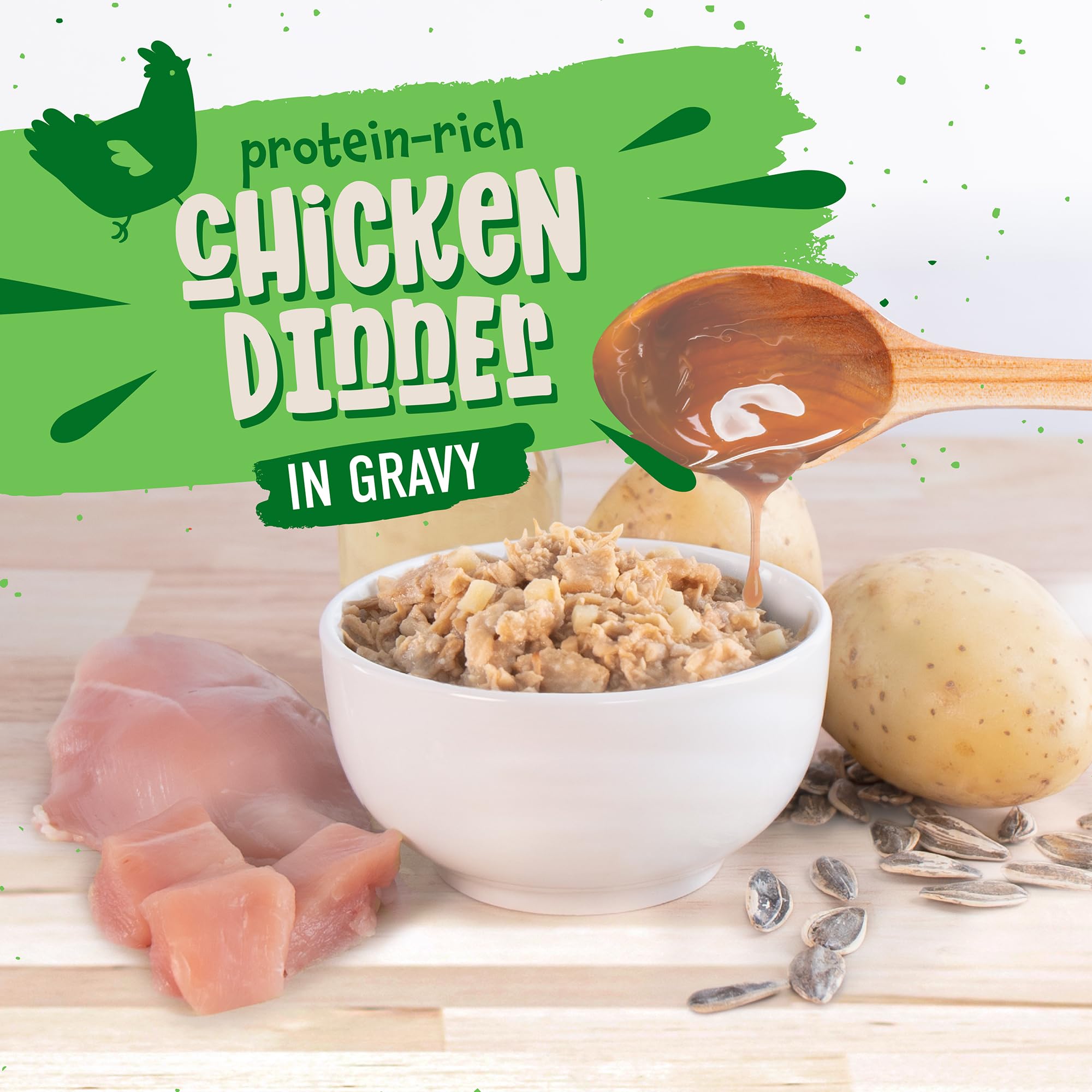 Earthborn Holistic Chicken Catcciatori gravy closeup highlights savory texture for meals.