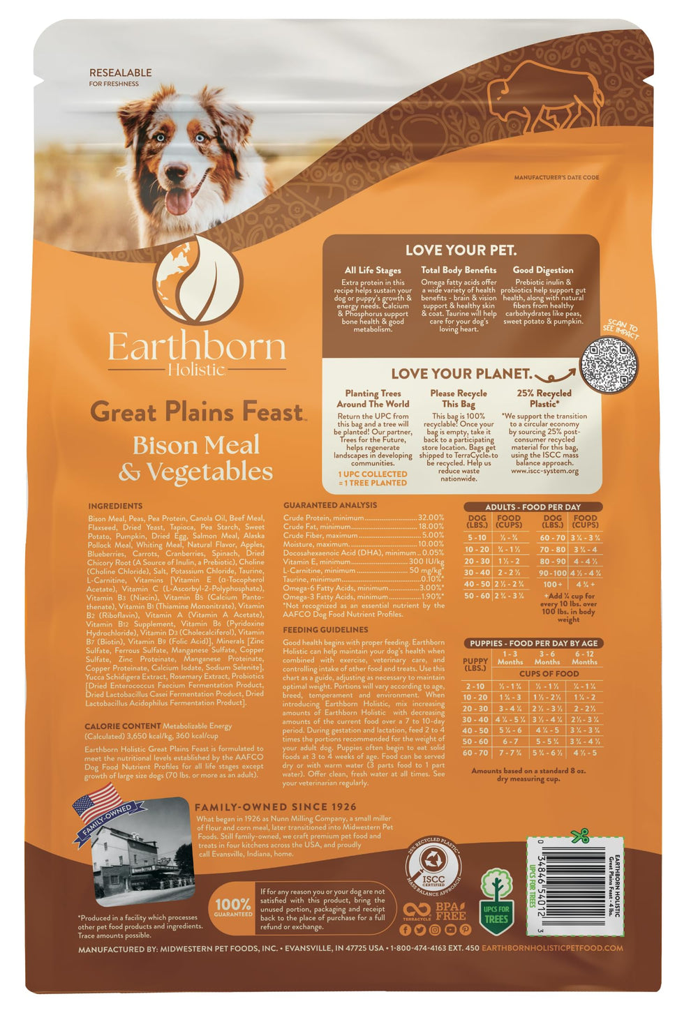 Earthborn Holistic Great Plains Feast kibble pour demonstrates grain-free, high-protein nutrition in action.