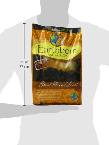 Earthborn Holistic Great Plains Feast serving bowl shows balanced Omega fats for healthy coat.