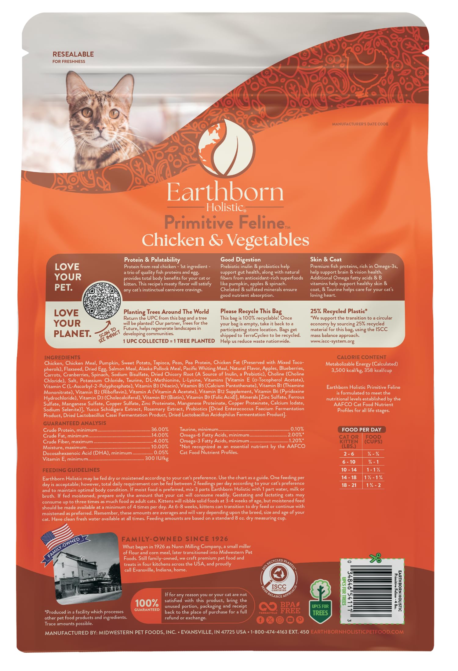 Earthborn Holistic Primitive Feline bag-opening pour shows convenient 4-lb bag