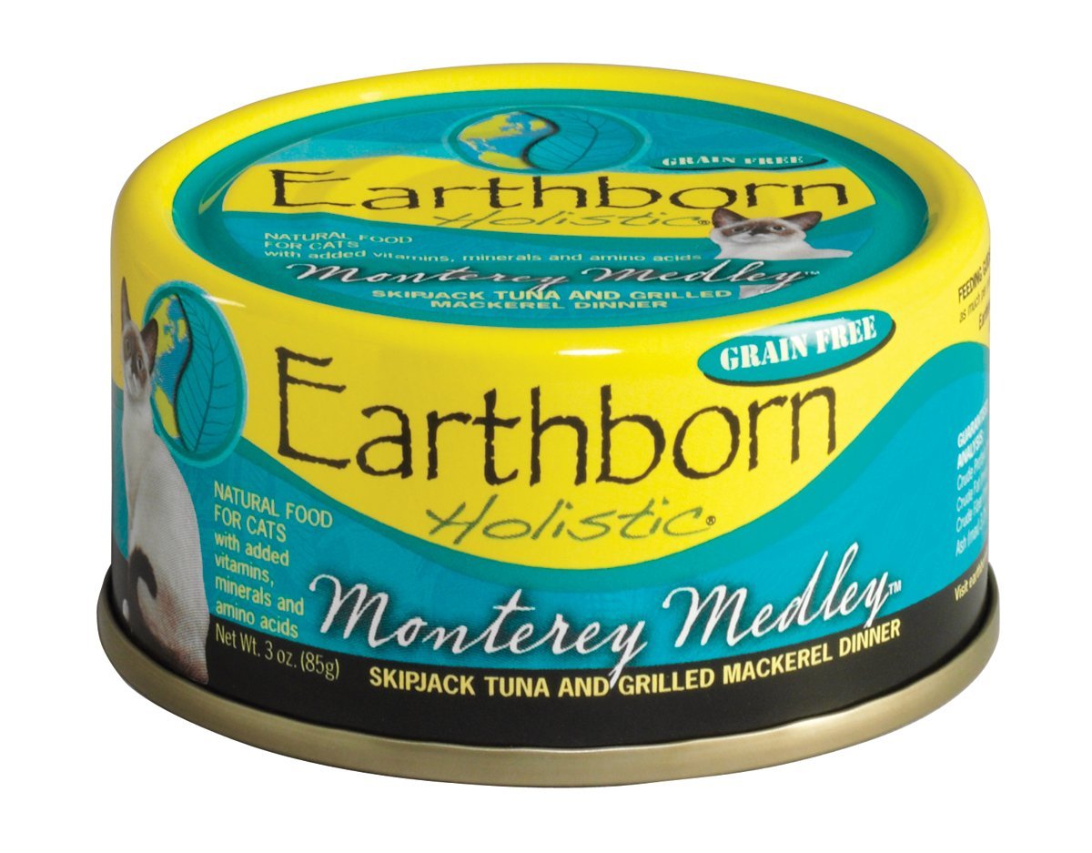 Earthborn Holistic serving bowl with cat enjoying a grain-free meal.