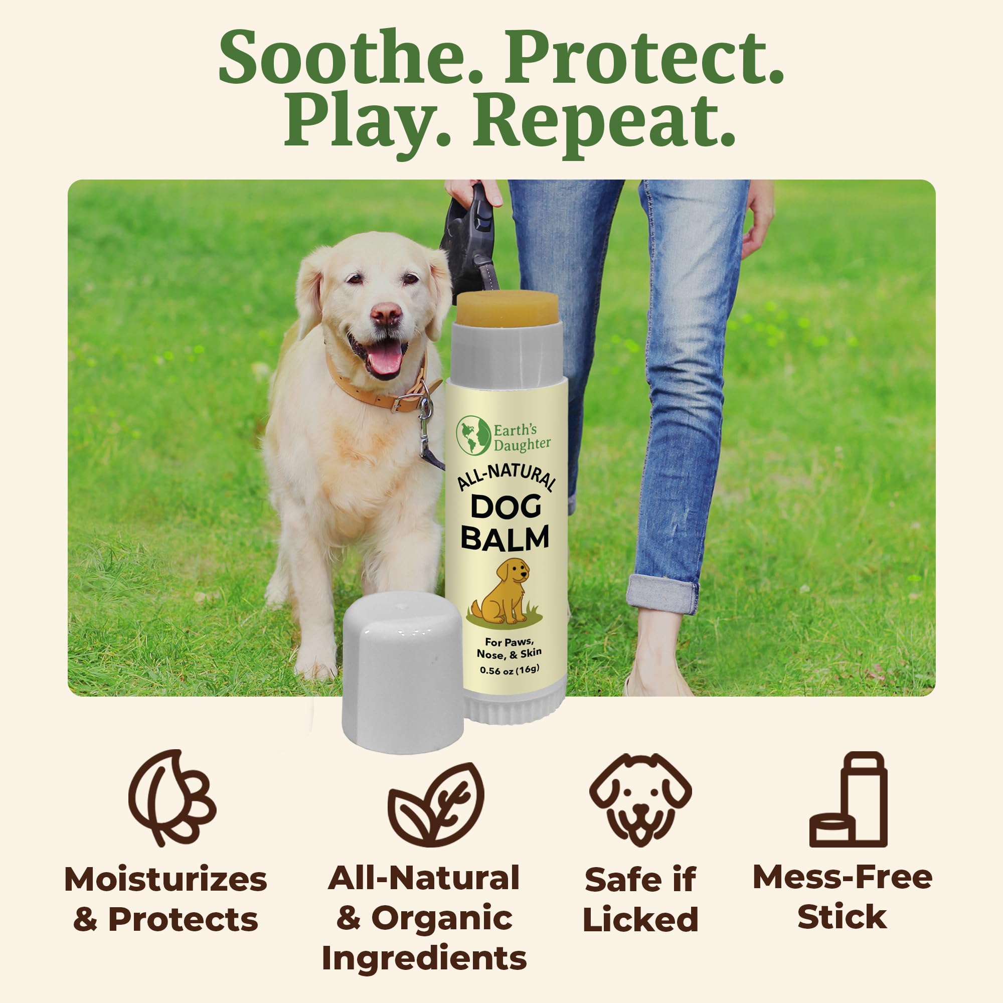 Earth’s Daughter travel-ready 0.56oz tube fits on-the-go paw protection.