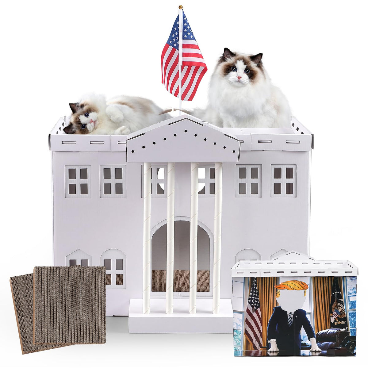 EARTHSON white cardboard cat house main view offers stylish indoor retreat for your cat