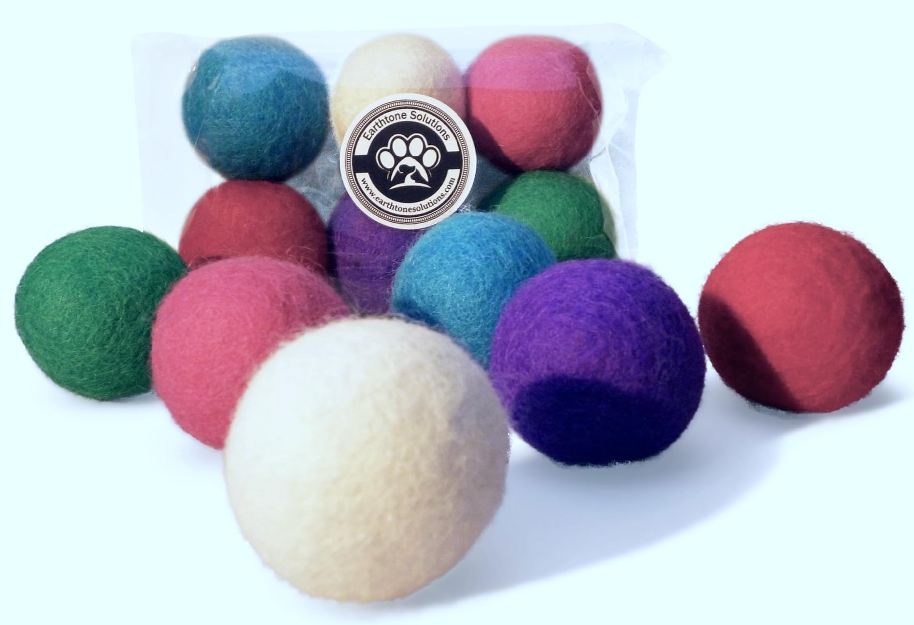 Earthtone Solutions wool cat toys variety pack with colorful felt balls for gentle indoor play.