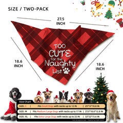 Earus Christmas bandana size reference image demonstrates fit for small dogs.