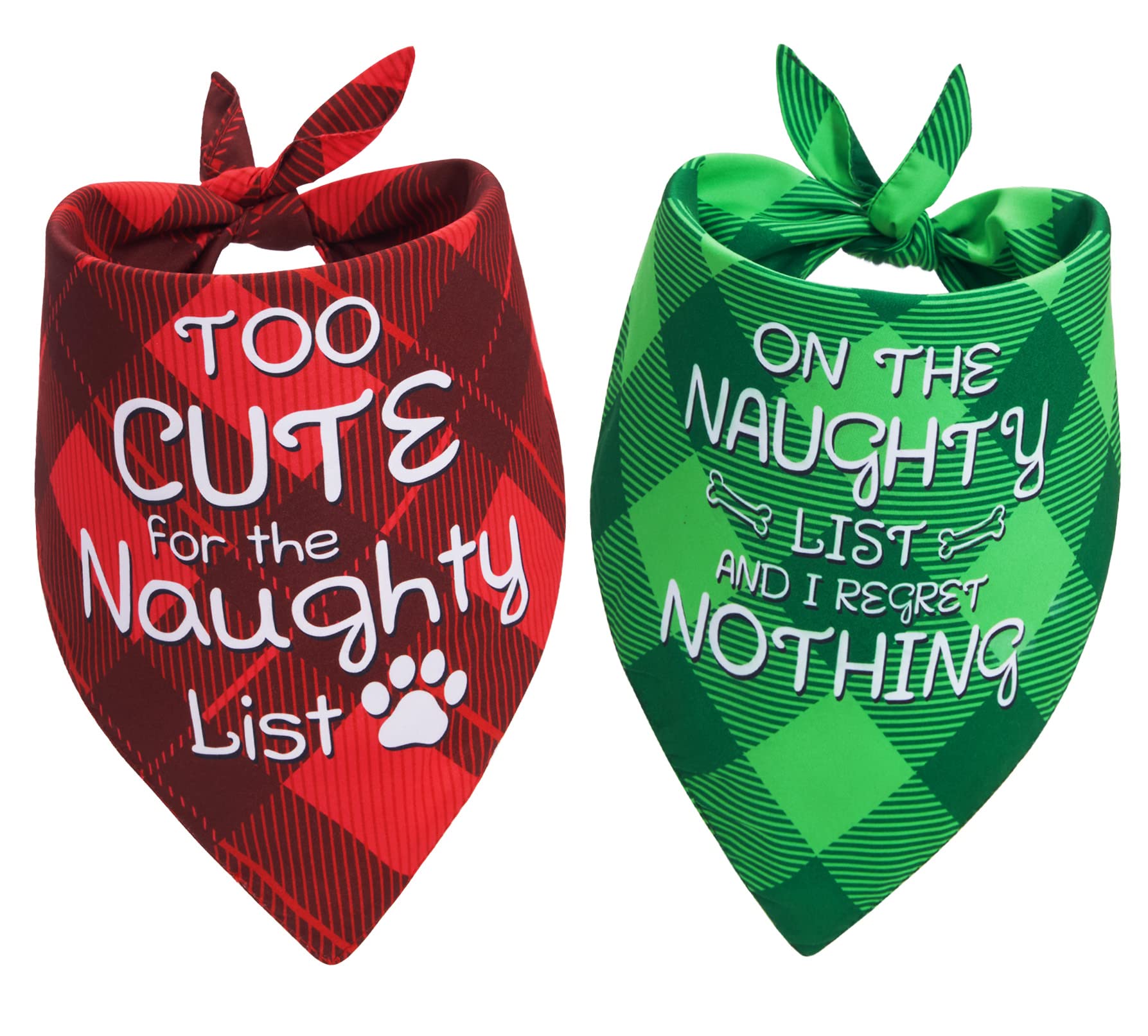 Earus Christmas dog bandana naughty-list design adds festive flair to small dogs.