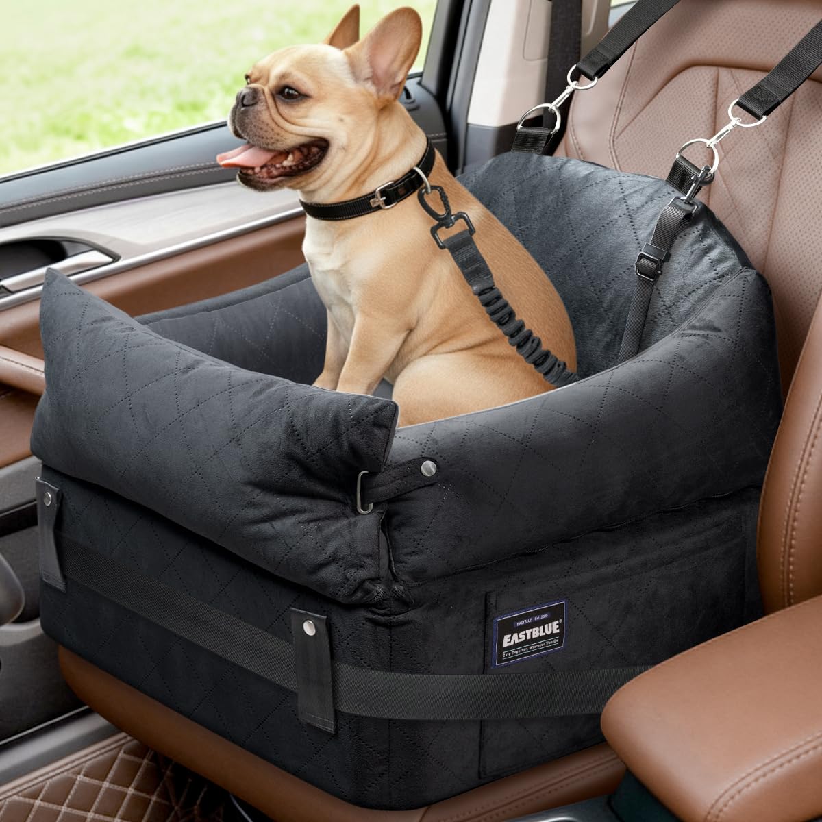 EastBLUE Dog Booster Car Seat elevates small dogs for an outside view during rides