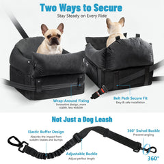 Secure tangle-free harness and 360-degree clips keep pets safe while you drive