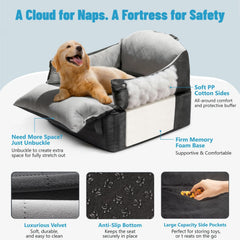 eastblue dog booster car seat security features include tangle-free belt and 360-degree swivel