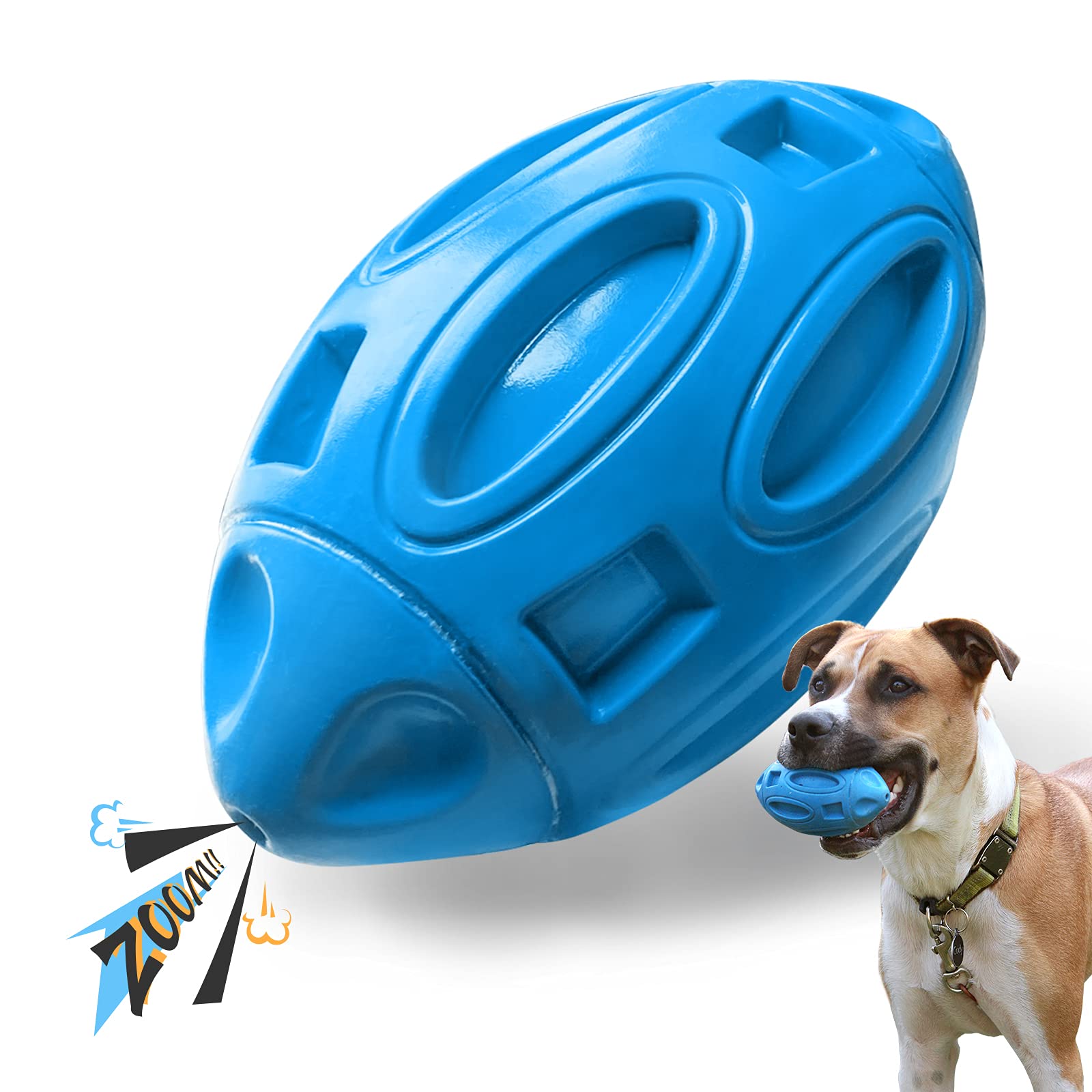 EASTBLUE squeaky dog toy ball close-up in natural rubber, durable for aggressive chewers
