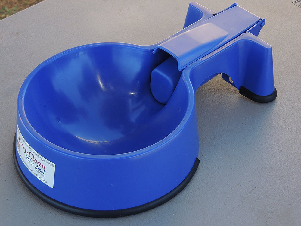 Easy-Clean Auto-Fill Water Bowl blue hose stainless image highlights durable hose performance.