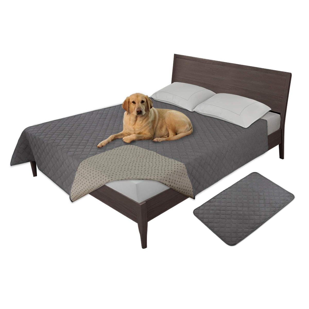 Easy-Going waterproof dog bed cover in gray protects furniture from spills.