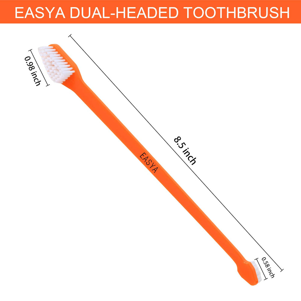 EASYA double headed pet toothbrush shows two heads for different dog sizes