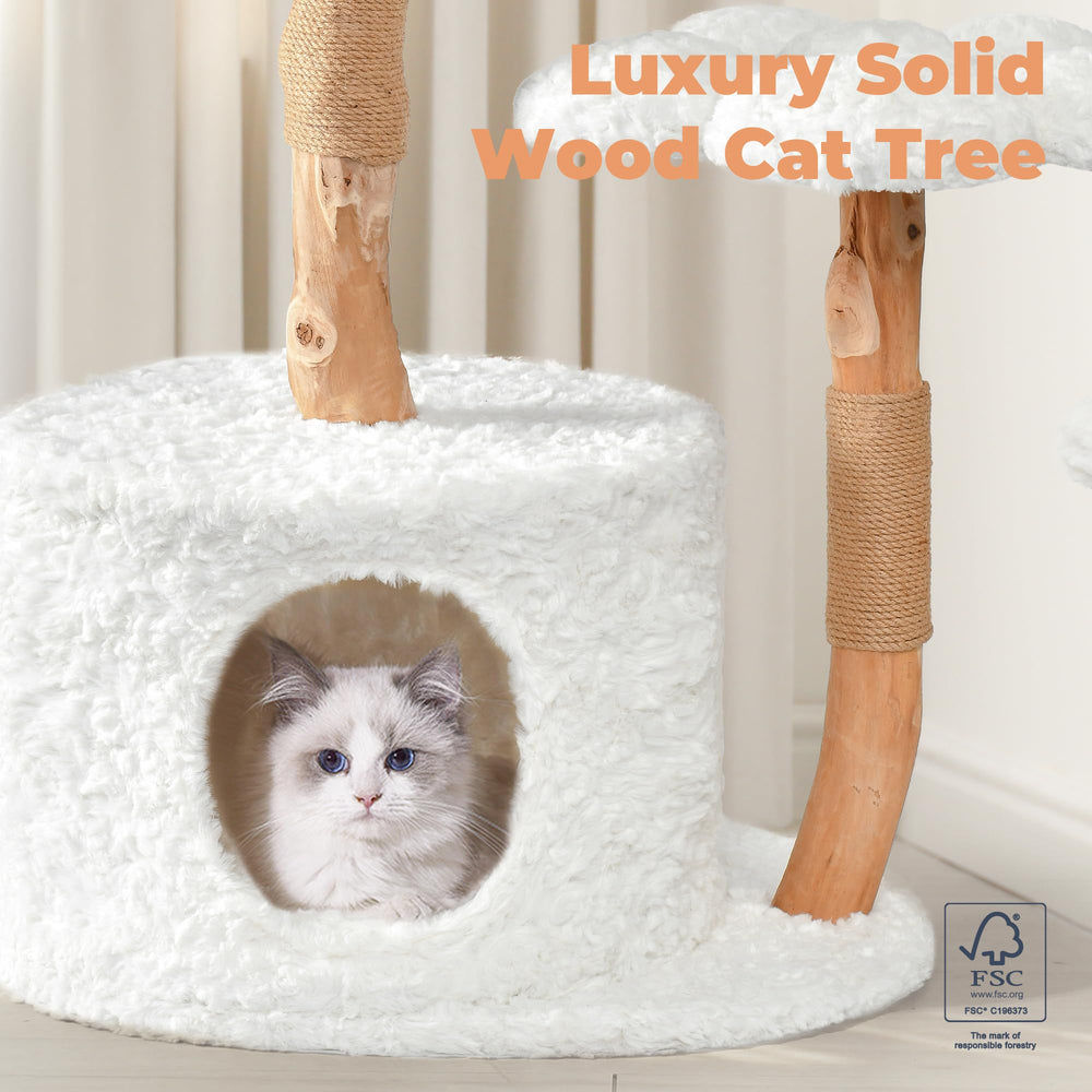 Easyego cat tree base in solid wood provides strong support for large cats.