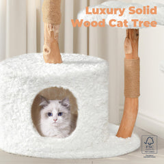 Easyego cat tree base in solid wood provides strong support for large cats.