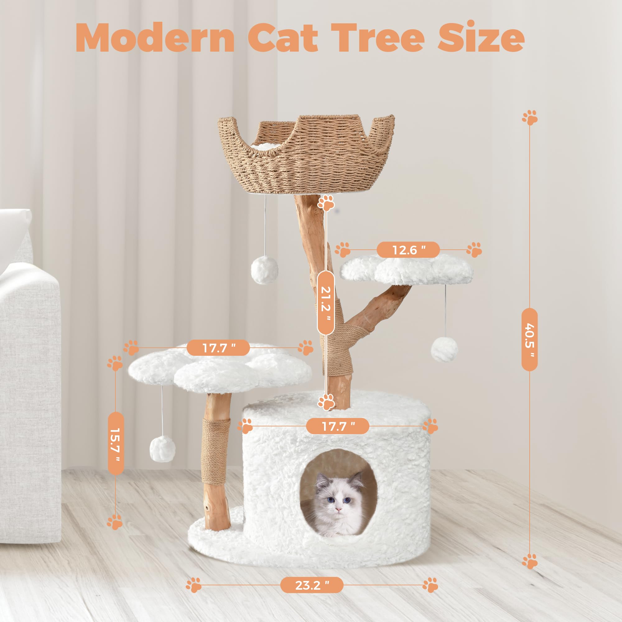Easyego Modern Cat Tree hand-woven basket adds tactile charm and hideaway appeal