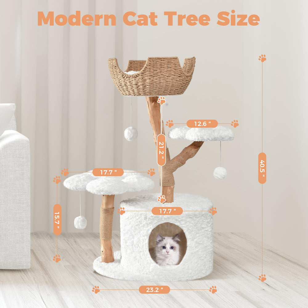 Easyego Modern Cat Tree hand-woven basket adds tactile charm and hideaway appeal