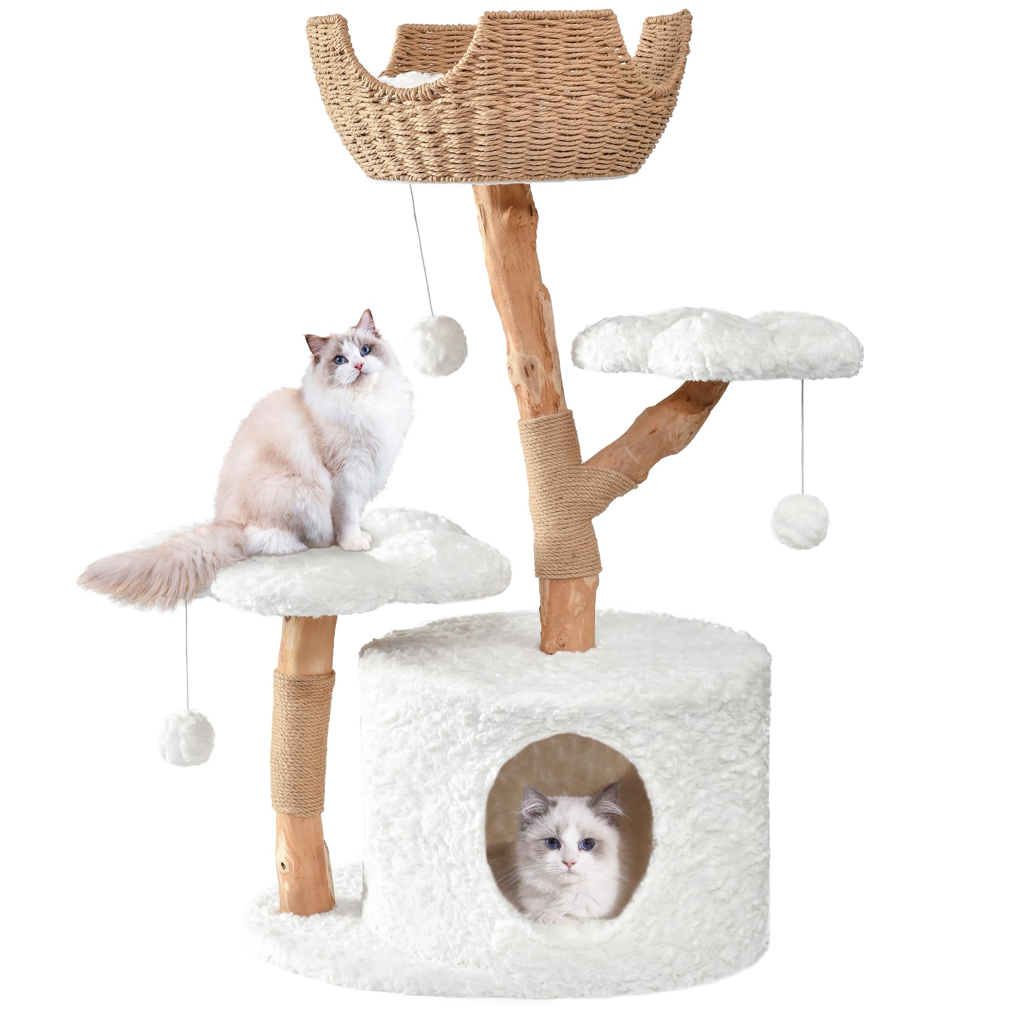 Easyego Modern Cat Tree wood pear structure supports large cats and multi-cat lounging