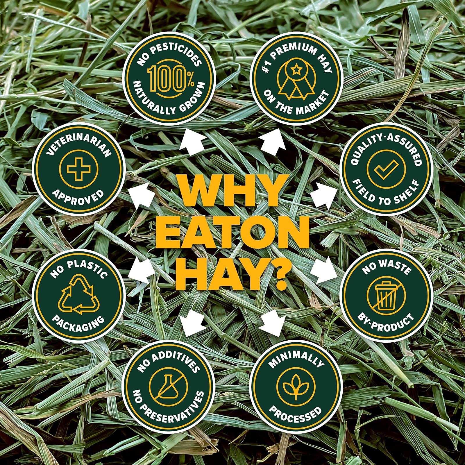 Eaton Pet and Pasture fresh fragrance invites immediate hay enjoyment.