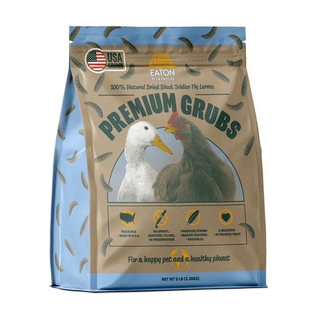 Eaton Pet and Pasture grubs bag front highlighting USA-grown nutrition