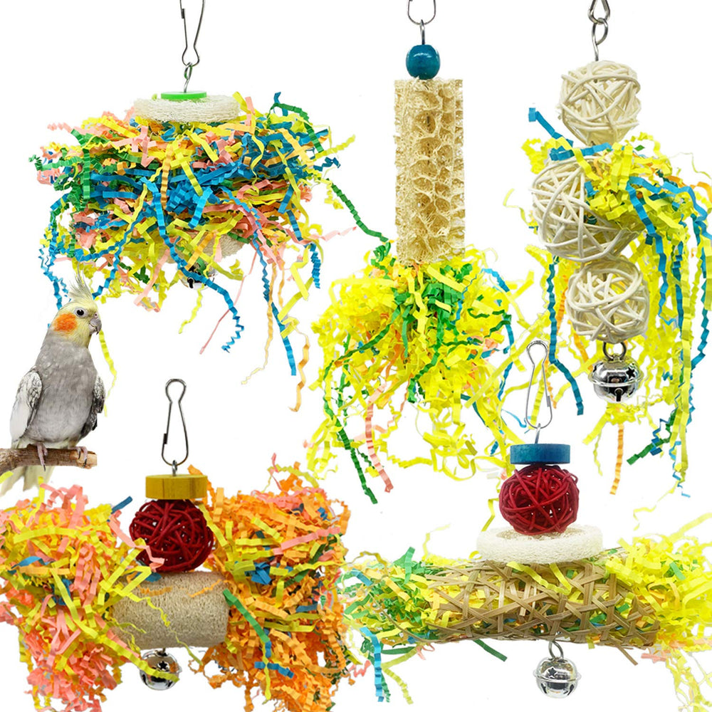 EBaokuup bird shredding toy with loofah for safe chewing and enrichment.